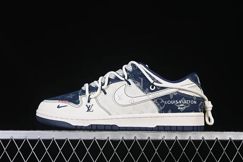 All categories Nk SB Dunk Series Nk SB Dunk Low High-end customized low-top sneakers Nike SB Dunk Low LV co-branded blue dark flower drawstring Anniversary high-end customized low-top casual sneakers YX5066-376